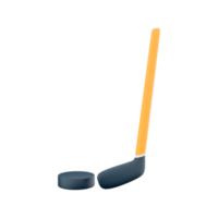 3d tolkning hockey pinne och puck ikon. 3d framställa team spela på is på skridskor med en små boll eller puck träffa förbi en pinne ikon. png