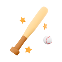 3d rendering baseball ball and bat with stars around icon. 3d render hitting the ball with a bat icon. png