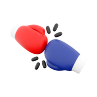 3d rendering boxing gloves hit each other icon. 3d render boxing competition icon. Boxing gloves. png