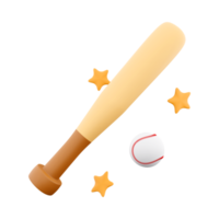 3d rendering baseball ball and bat with stars around icon. 3d render hitting the ball with a bat icon. png