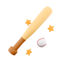 3d rendering baseball ball and bat with stars around icon. 3d render hitting the ball with a bat icon. png