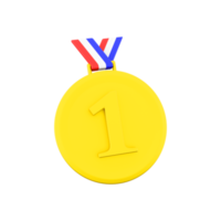 3d rendering first place gold medal icon. 3d render one of the types of medals used as an award icon. Gold medal. png