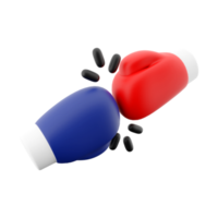 3d rendering boxing gloves hit each other icon. 3d render boxing competition icon. Boxing gloves. png