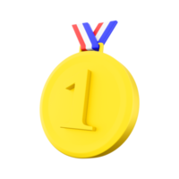 3d Rendern zuerst Platz Gold Medaille Symbol. 3d machen einer von das Typen von Medaillen benutzt wie ein vergeben Symbol. Gold Medaille. png