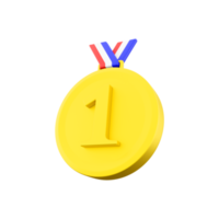 3d rendering first place gold medal icon. 3d render one of the types of medals used as an award icon. Gold medal. png