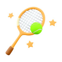 3d renderen tennis racket en bal icoon. 3d geven sport- spel met een klein bal en racket icoon. png