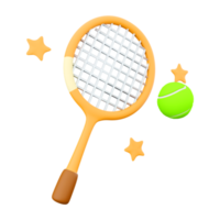 3d Renderização tênis raquete e bola ícone. 3d render Esportes jogos com uma pequeno bola e raquete ícone. png