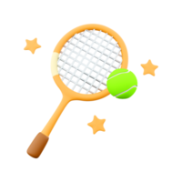 3d representación tenis raqueta y pelota icono. 3d hacer Deportes juego con un pequeño pelota y raqueta icono. png