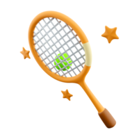 3d tolkning tennis racket och boll ikon. 3d framställa sporter spel med en små boll och racket ikon. png