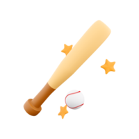 3d rendering baseball ball and bat with stars around icon. 3d render hitting the ball with a bat icon. png