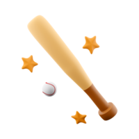 3d Rendern Baseball Ball und Schläger mit Sterne um Symbol. 3d machen Schlagen das Ball mit ein Schläger Symbol. png