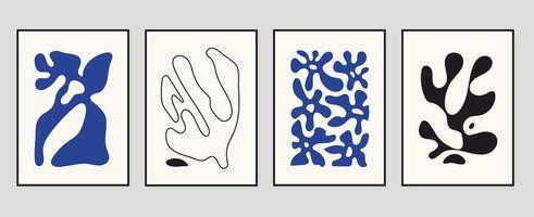 conjunto de resumen cubrir antecedentes inspirado por Matisse. plantas, rama, coral, flor en mano dibujado estilo. contemporáneo estético ilustrado diseño para pared arte, decoración, imprimir, fondo de pantalla. vector