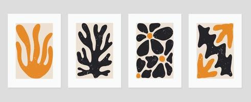 Set of abstract cover background inspired by matisse. Plants, flower, branch, coral, grunge texture in hand drawn. Contemporary aesthetic illustrated design for wall art, decoration, wallpaper, print. vector