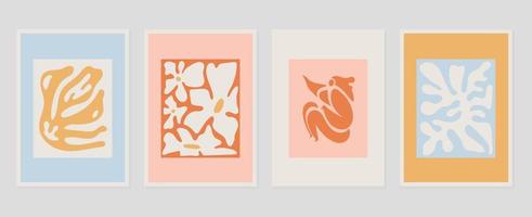 Set of abstract cover background inspired by matisse. Plants, branch, coral, nude female body in hand drawn style. Contemporary aesthetic illustrated design for wall art, decoration, print, wallpaper. vector