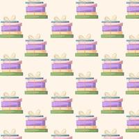 Horizontal stack of colored books tied with a bow seamless pattern. Concept of learning. Book fair, reading club, world book day concept. Vector illustration