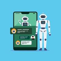 Android robot and chat bot on smartphone screen vector