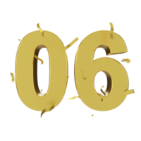 gold 06 number with confetti png