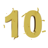 gold 10 number with confetti png