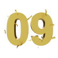 gold 09 number with confetti png