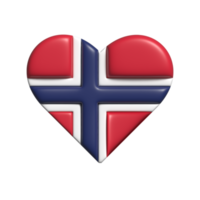 Norway heart flag shape. 3d render png