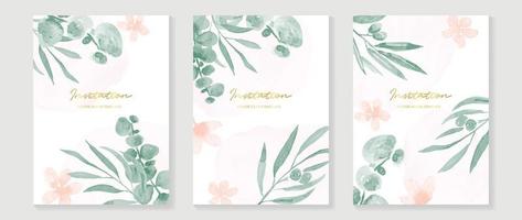 Luxury wedding invitation card background vector. Elegant watercolor texture in plants, pink flower, leaf. Spring floral design illustration for wedding and vip cover template, banner, invite. vector