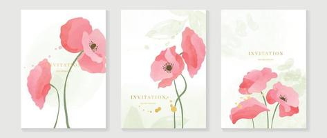 Luxury wedding invitation card background vector. Elegant watercolor texture in pink flower, leaf, gold sparkle. Spring floral design illustration for wedding and vip cover template, banner, invite. vector