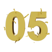 gold 05 number with confetti png