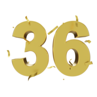 gold 36 number with confetti png