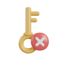 Key with cross mark icon. 3d render illustration png