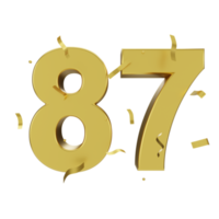 gold 87 number with confetti png