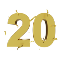 gold 20 number with confetti png