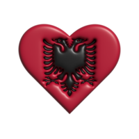 Albania heart flag shape. 3d render png