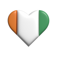 Ivoire côte cœur drapeau forme. 3d rendre png
