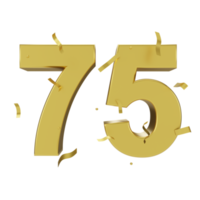 gold 75 number with confetti png