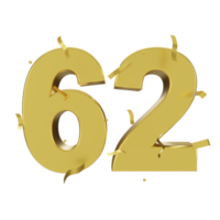 gold 62 number with confetti png