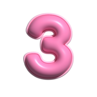 número 3 rosado alfabeto lustroso png