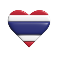 Thaïlande cœur drapeau forme. 3d rendre png