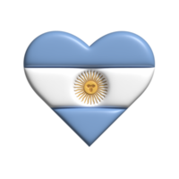 Argentina coração bandeira forma. 3d render png