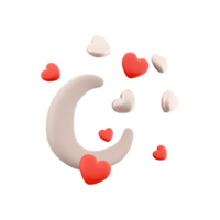 3d rendering moon with hearts around icon. 3d render Valentine's day romantic symbol icon. Moon with hearts around icon. png