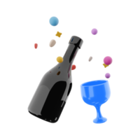 3d Renderização óculos e vinho com corações por aí ícone. 3d render namorados dia símbolo ícone. óculos e vinho com corações em volta. png