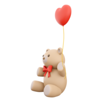 3d rendering of teddy bear icon with valentine's concept. 3d render bear with heart on hand icon. png