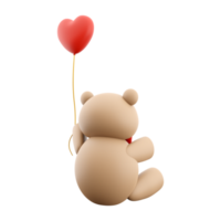 3d representación de osito de peluche oso icono con San Valentín concepto. 3d hacer oso con corazón en mano icono. png