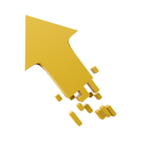 3d rendering golden arrow rises up icon. 3d render yellow arrow grow up icon. Golden arrow rises up. png