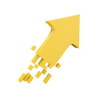 3d rendering golden arrow rises up icon. 3d render yellow arrow grow up icon. Golden arrow rises up. png