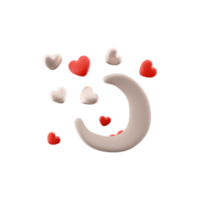 3d rendering moon with hearts around icon. 3d render Valentine's day romantic symbol icon. Moon with hearts around icon. png