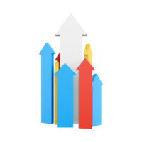 3d rendering arrows directed upwards as success icon. 3d render arrows grow up icon. Arrows directed upwards as success. png