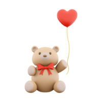 3d rendering of teddy bear icon with valentine's concept. 3d render bear with heart on hand icon. png