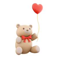 3d rendering of teddy bear icon with valentine's concept. 3d render bear with heart on hand icon. png