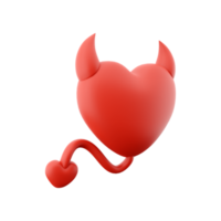 3d le rendu diable cœur icône concept rouge brillant avec cornes queue. 3d rendre la Saint-Valentin journée élément icône. diable cœur icône concept rouge brillant avec cornes queue. png