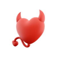 3d representación diablo corazón icono concepto rojo brillante con cuernos cola. 3d hacer San Valentín día elemento icono. diablo corazón icono concepto rojo brillante con cuernos cola. png